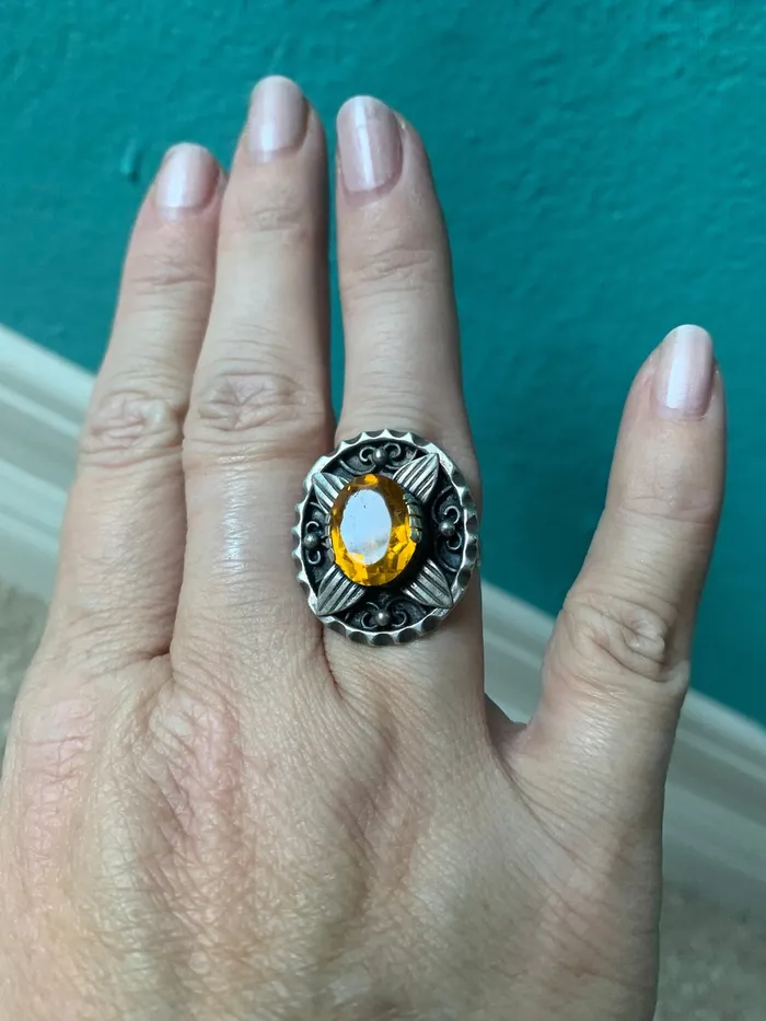 Rings Ornate Citrine Paste Ring Sterling Silver Vintage Love Vintage Paris