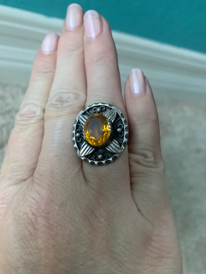 Rings Ornate Citrine Paste Ring Sterling Silver Vintage Love Vintage Paris