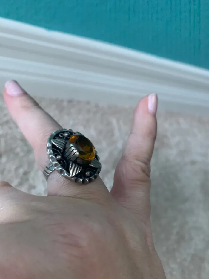 Rings Ornate Citrine Paste Ring Sterling Silver Vintage Love Vintage Paris