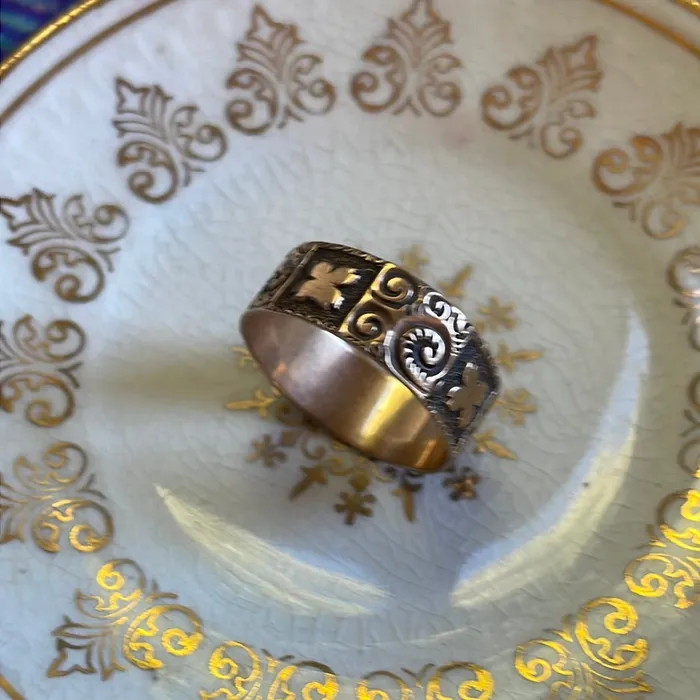 Rings Vintage Paris Jewelry Engraved Cigar Band 10k Rose Gold Antique Rings Vintage Paris Jewelry Engraved Cigar Band 10k Rose Gold Antique