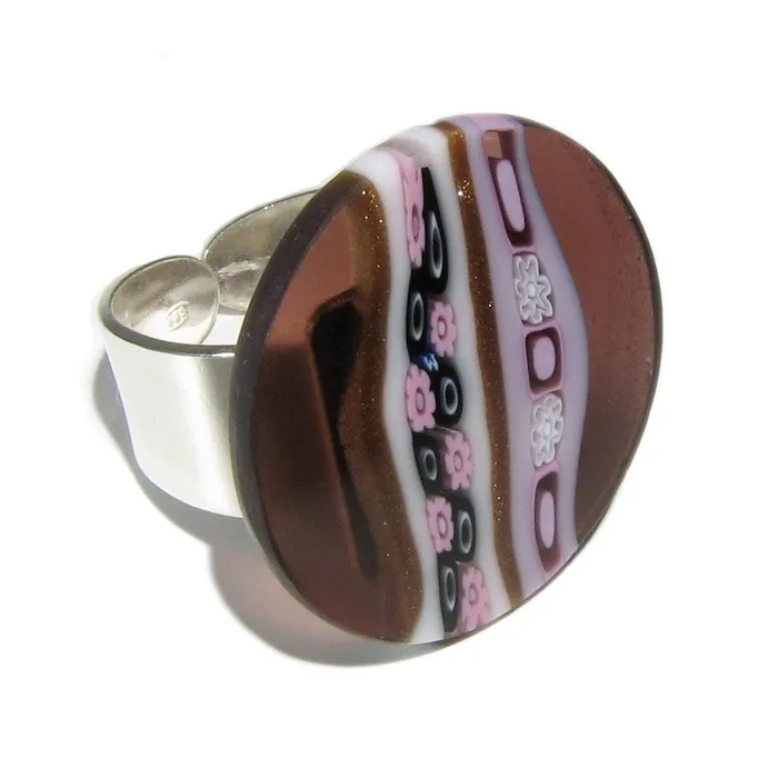 Rings VN Murrine Inglesina Murano glass round ring set in 925 Sterling Silver