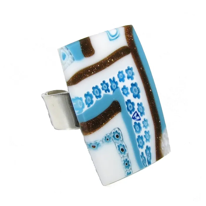 Rings VN Murrine Murano glass rectangular Ring Quadrone set in 925 sterling silver Rings VN Murrine Murano glass rectangular Ring Quadrone set in 925 sterling silver