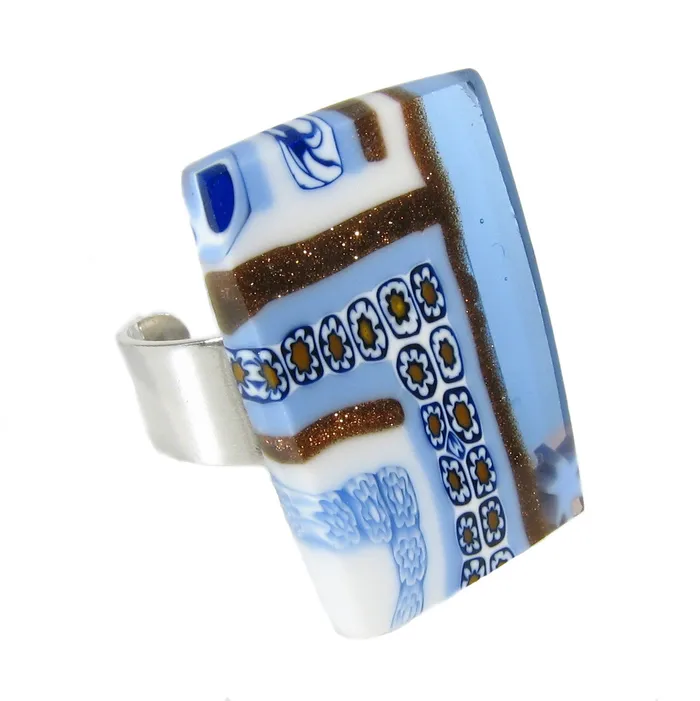 Rings VN Murrine Murano glass rectangular Ring Quadrone set in 925 sterling silver