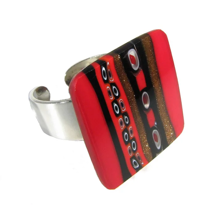 Rings VN Murrine Red Murano glass square Ring Inglesina set in 925 sterling silver Rings VN Murrine Red Murano glass square Ring Inglesina set in 925 sterling silver