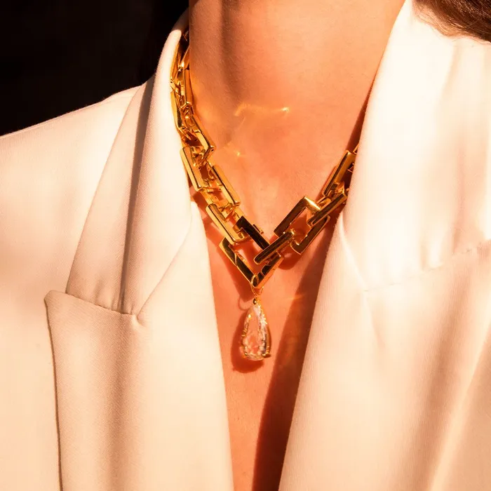 SMALL ROCK DROP PENDANT IN 18K YELLOW GOLD PLATED SILVER WITH QUARTZ Jack Vartanian PreStyled Sets
