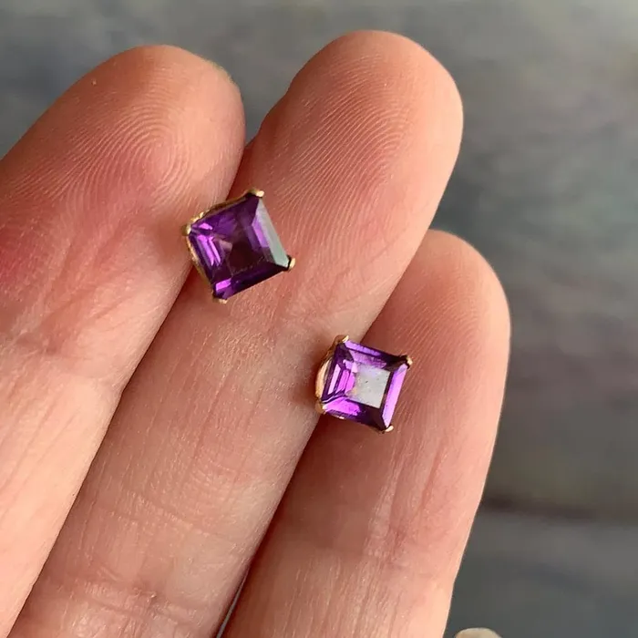 Square Cut Amethyst Earrings 14k Gold Vintage Love Vintage Paris Earrings