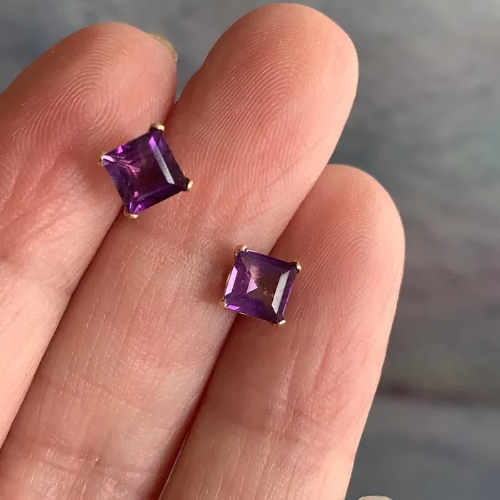 Square Cut Amethyst Earrings 14k Gold Vintage Love Vintage Paris Earrings