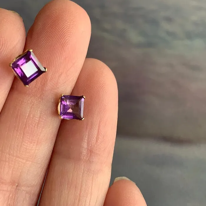 Square Cut Amethyst Earrings 14k Gold Vintage Love Vintage Paris Earrings