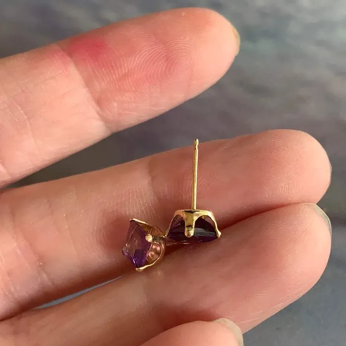 Square Cut Amethyst Earrings 14k Gold Vintage Love Vintage Paris Earrings