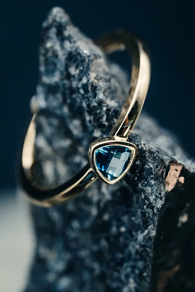 Stanton Rings 14k Yellow Gold Small Trillion Cut London Blue Topaz Ring