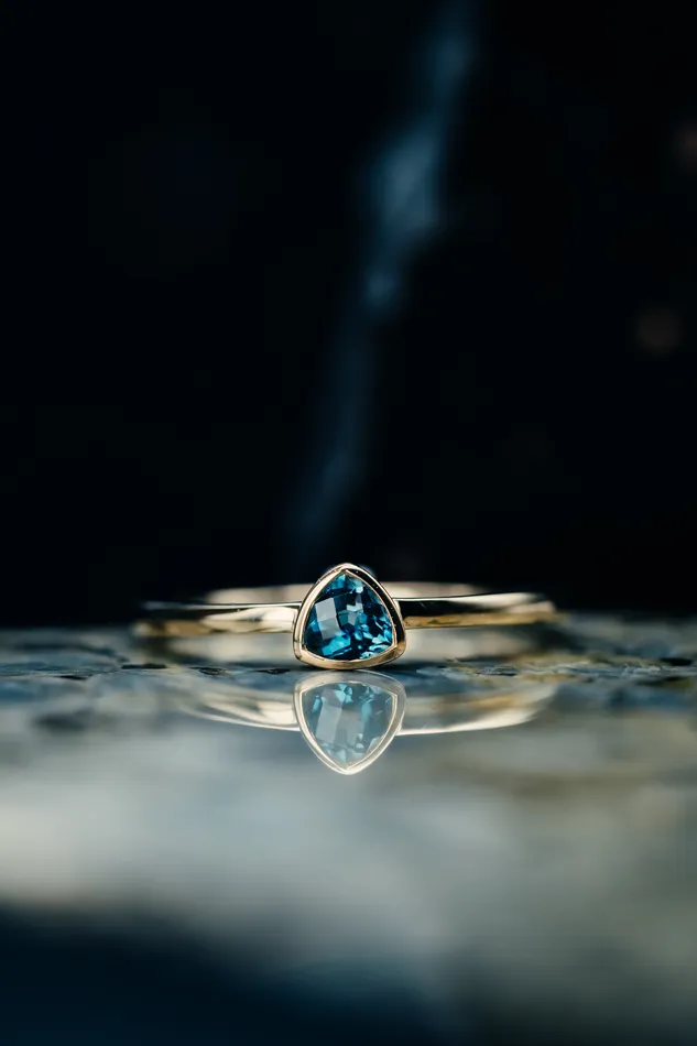 Stanton Rings 14k Yellow Gold Small Trillion Cut London Blue Topaz Ring