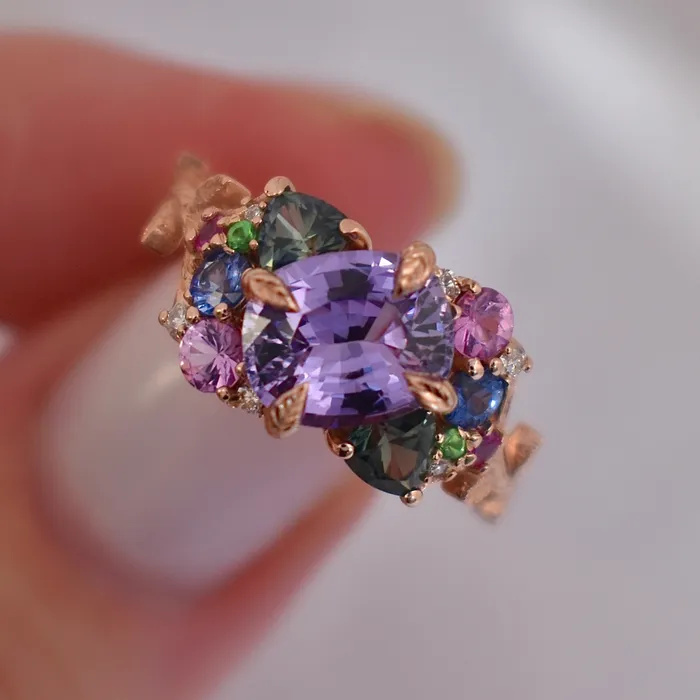 Tara Purple Sapphire Cluster Ring 14K Rose GoldTsavorite Garnet RingFloral Engagement Ring Albrecht Jewellery Rings Tara Purple Sapphire Cluster Ring 14K Rose GoldTsavorite Garnet RingFloral Engagement Ring Albrecht Jewellery Rings