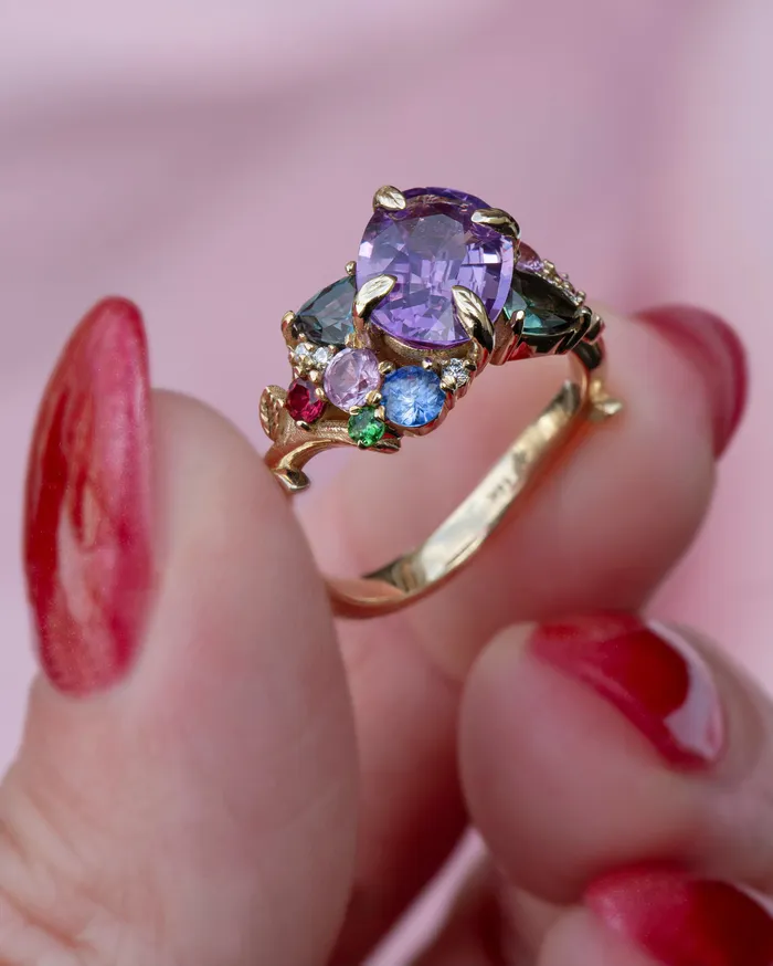 Tara Purple Sapphire Cluster Ring 14K Rose GoldTsavorite Garnet RingFloral Engagement Ring Albrecht Jewellery Rings Tara Purple Sapphire Cluster Ring 14K Rose GoldTsavorite Garnet RingFloral Engagement Ring Albrecht Jewellery Rings