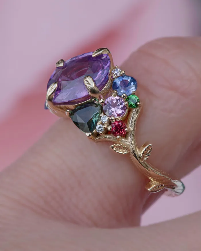 Tara Purple Sapphire Cluster Ring 14K Rose GoldTsavorite Garnet RingFloral Engagement Ring Albrecht Jewellery Rings Tara Purple Sapphire Cluster Ring 14K Rose GoldTsavorite Garnet RingFloral Engagement Ring Albrecht Jewellery Rings