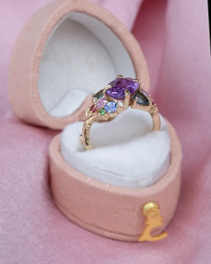 Tara Purple Sapphire Cluster Ring 14K Rose GoldTsavorite Garnet RingFloral Engagement Ring Albrecht Jewellery Rings Tara Purple Sapphire Cluster Ring 14K Rose GoldTsavorite Garnet RingFloral Engagement Ring Albrecht Jewellery Rings