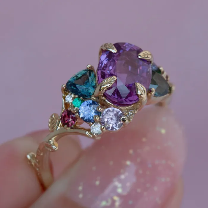 Tara Purple Sapphire Cluster Ring 14K Rose GoldTsavorite Garnet RingFloral Engagement Ring Albrecht Jewellery Rings Tara Purple Sapphire Cluster Ring 14K Rose GoldTsavorite Garnet RingFloral Engagement Ring Albrecht Jewellery Rings