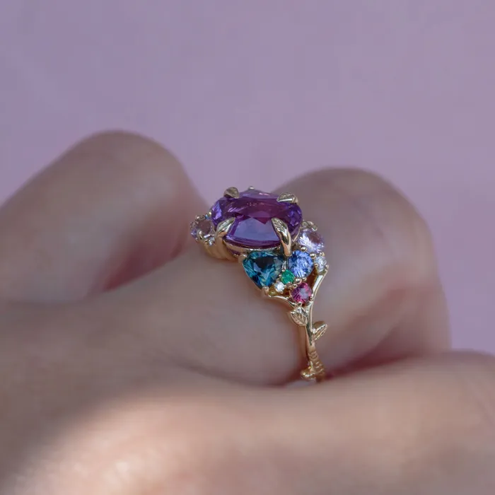 Tara Purple Sapphire Cluster Ring 14K Rose GoldTsavorite Garnet RingFloral Engagement Ring Albrecht Jewellery Rings Tara Purple Sapphire Cluster Ring 14K Rose GoldTsavorite Garnet RingFloral Engagement Ring Albrecht Jewellery Rings