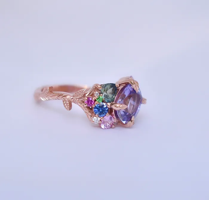 Tara Purple Sapphire Cluster Ring 14K Rose GoldTsavorite Garnet RingFloral Engagement Ring Albrecht Jewellery Rings Tara Purple Sapphire Cluster Ring 14K Rose GoldTsavorite Garnet RingFloral Engagement Ring Albrecht Jewellery Rings