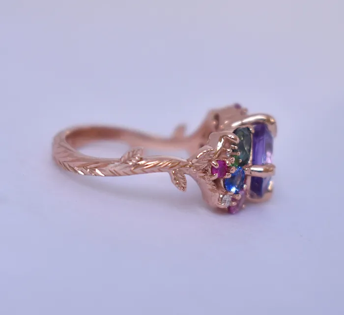 Tara Purple Sapphire Cluster Ring 14K Rose GoldTsavorite Garnet RingFloral Engagement Ring Albrecht Jewellery Rings Tara Purple Sapphire Cluster Ring 14K Rose GoldTsavorite Garnet RingFloral Engagement Ring Albrecht Jewellery Rings