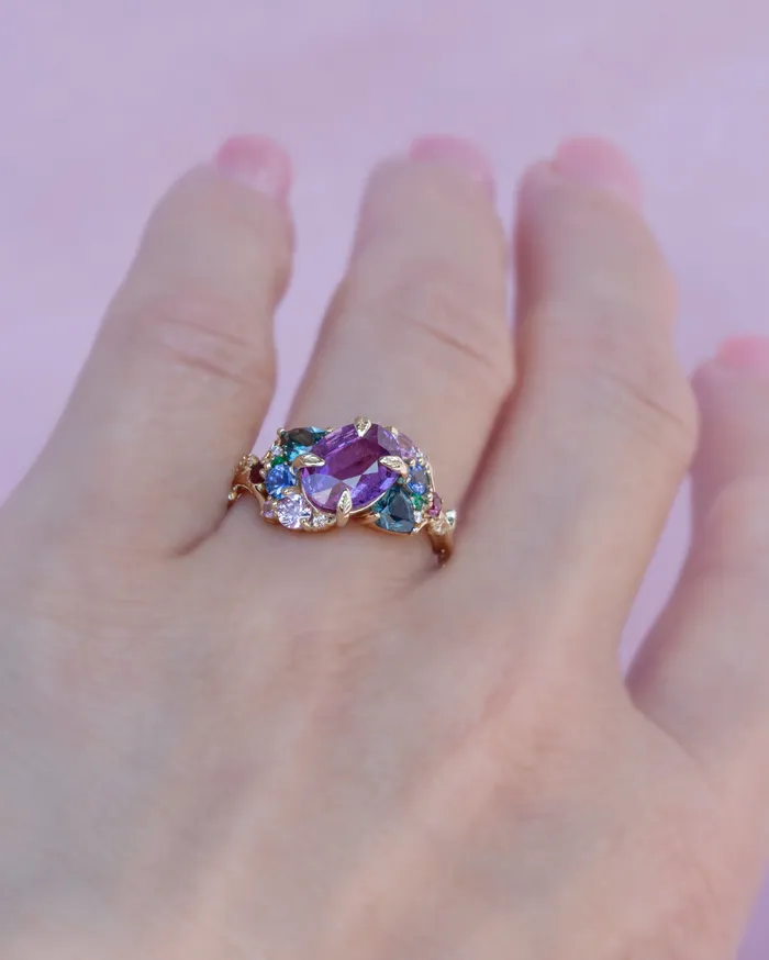 Tara Purple Sapphire Cluster Ring 14K Rose GoldTsavorite Garnet RingFloral Engagement Ring Albrecht Jewellery Rings Tara Purple Sapphire Cluster Ring 14K Rose GoldTsavorite Garnet RingFloral Engagement Ring Albrecht Jewellery Rings