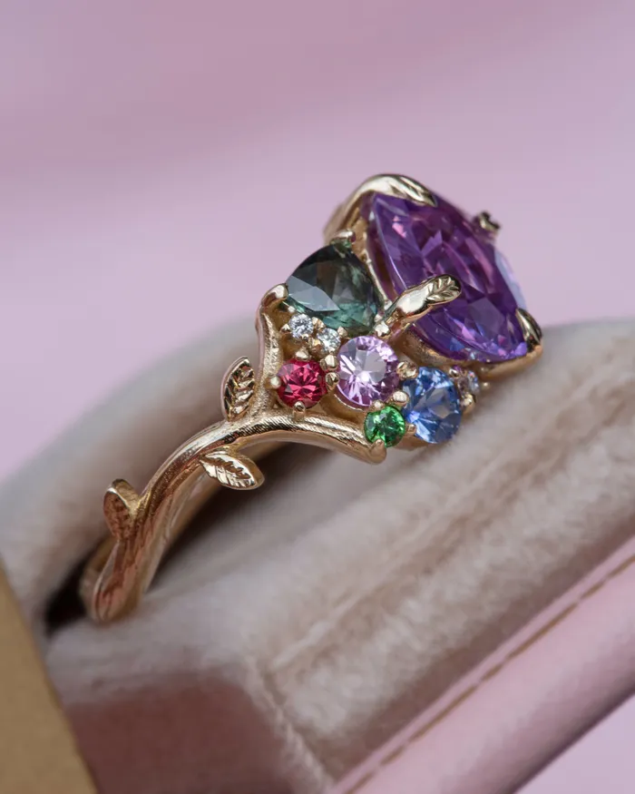 Tara Purple Sapphire Cluster Ring 14K Rose GoldTsavorite Garnet RingFloral Engagement Ring Albrecht Jewellery Rings Tara Purple Sapphire Cluster Ring 14K Rose GoldTsavorite Garnet RingFloral Engagement Ring Albrecht Jewellery Rings