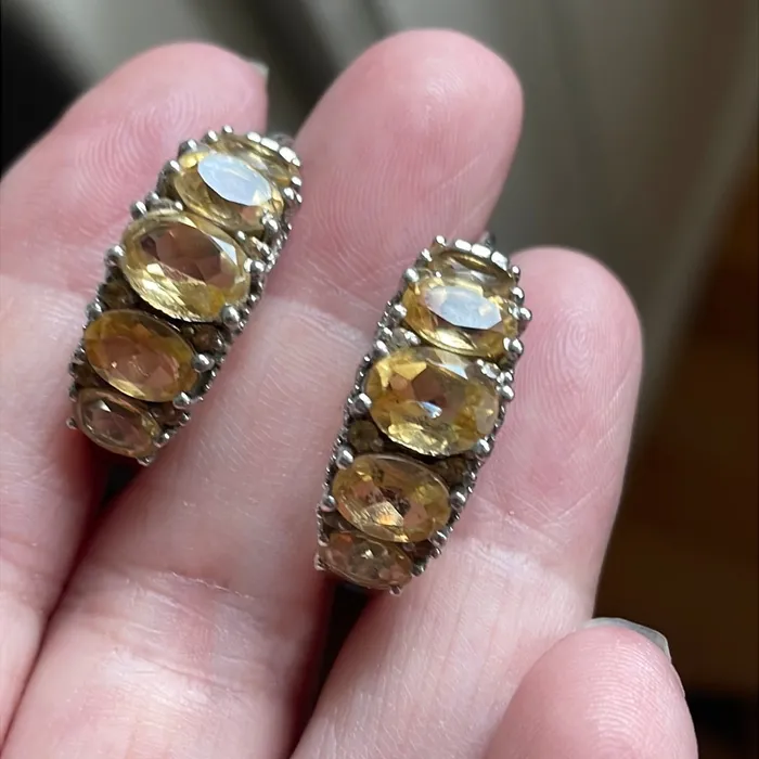 Vintage Paris Jewelry Earrings Citrine Hoop Earrings Sterling Silver Vintage