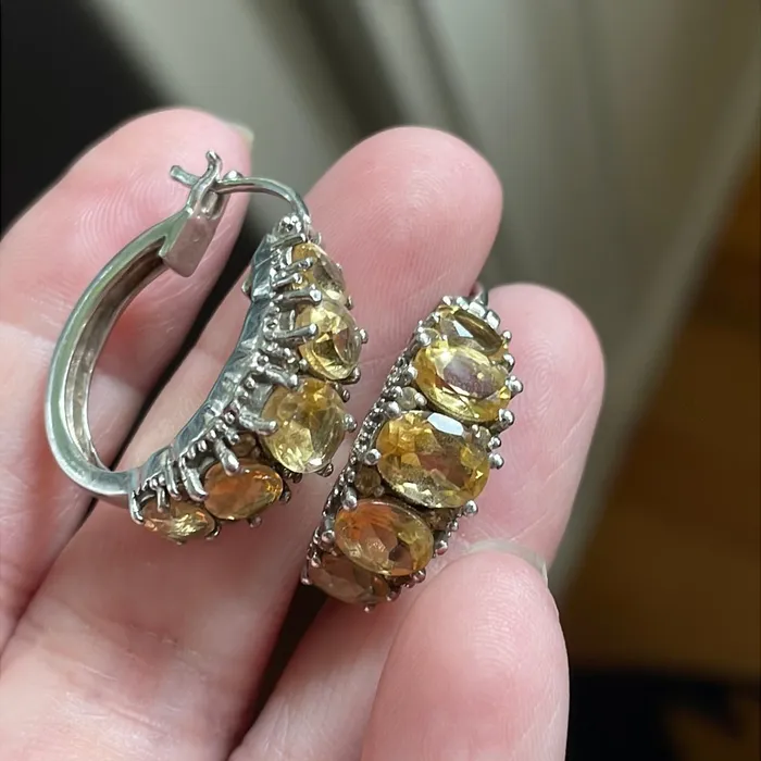 Vintage Paris Jewelry Earrings Citrine Hoop Earrings Sterling Silver Vintage Vintage Paris Jewelry Earrings Citrine Hoop Earrings Sterling Silver Vintage