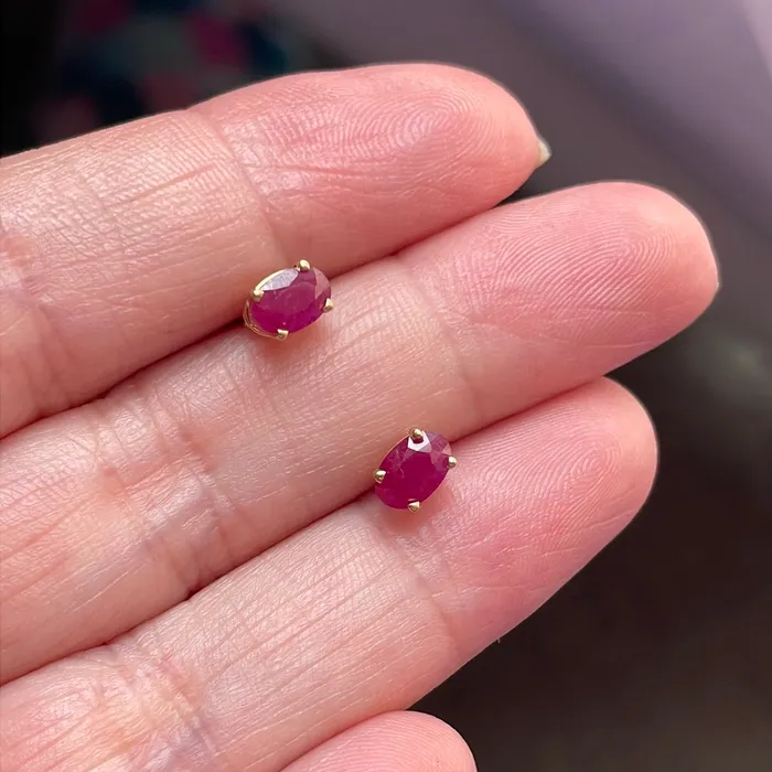 Vintage Paris Jewelry Earrings Ruby Stud Earrings 14k Gold Vintage