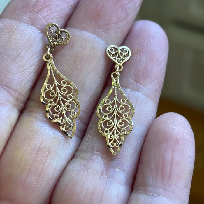 Vintage Paris Jewelry Heart Filigree Drop Earrings Earrings