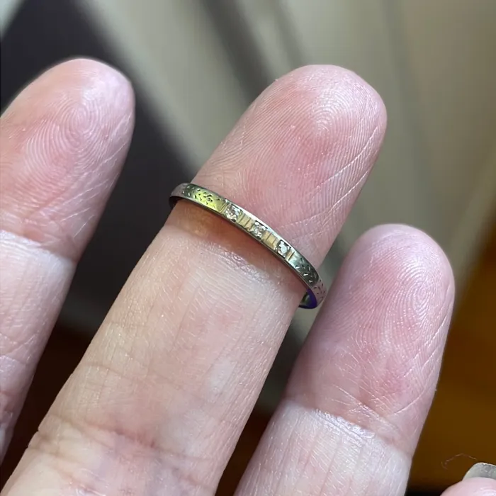 Vintage Paris Jewelry Rings Diamond Three Stone Band 18k White Gold 1928 Vintage Vintage Paris Jewelry Rings Diamond Three Stone Band 18k White Gold 1928 Vintage