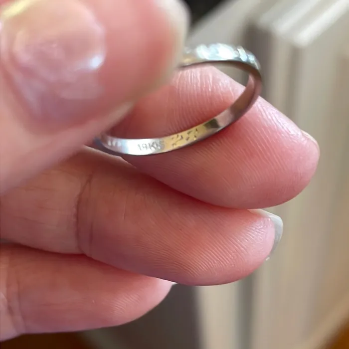 Vintage Paris Jewelry Rings Diamond Three Stone Band 18k White Gold 1928 Vintage Vintage Paris Jewelry Rings Diamond Three Stone Band 18k White Gold 1928 Vintage