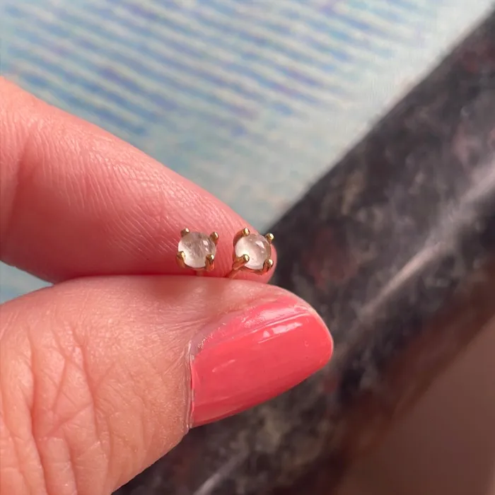Vintage Paris Jewelry Super Dainty Moonstone Stud Earrings 9k Gold Vintage Earrings