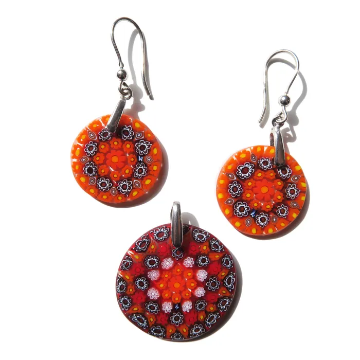 VN Murrine Earrings Murrine Murano Glass Round Pendant and earrings set Millefiori 25 VN Murrine Earrings Murrine Murano Glass Round Pendant and earrings set Millefiori 25