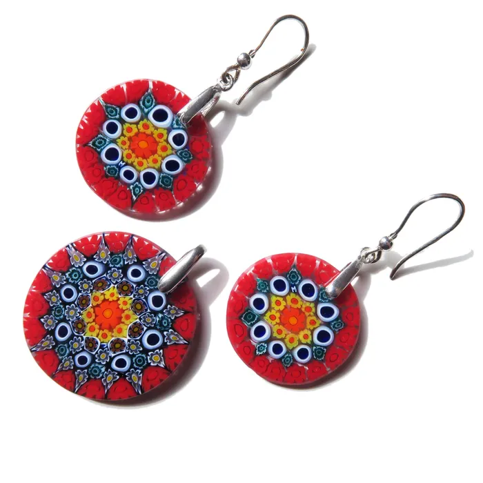 VN Murrine Earrings Murrine Murano Glass Round Pendant and earrings set Millefiori 25