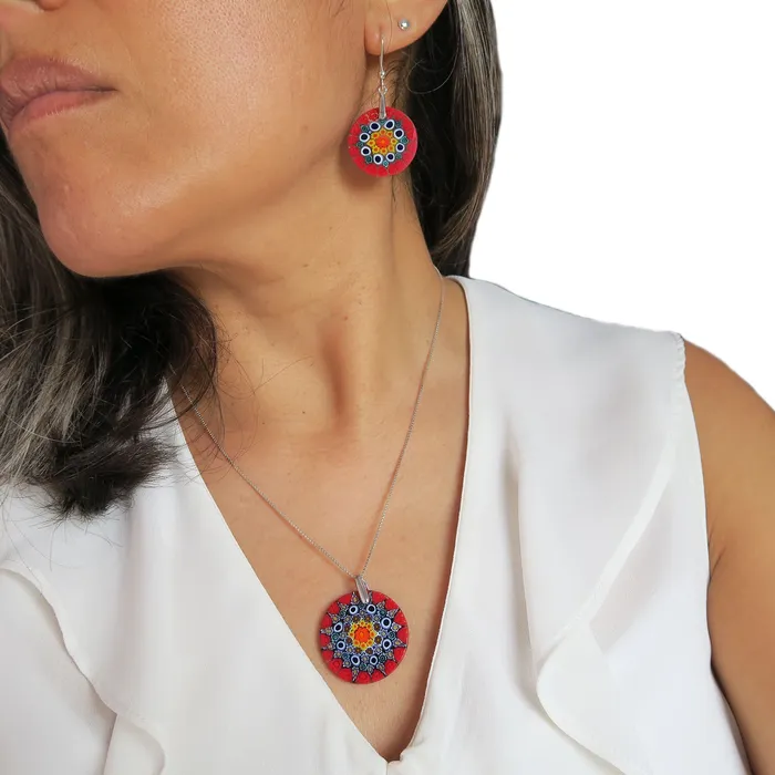 VN Murrine Earrings Murrine Murano Glass Round Pendant and earrings set Millefiori 25