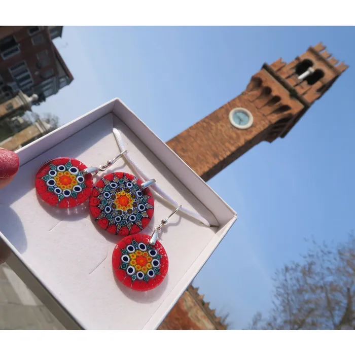 VN Murrine Earrings Murrine Murano Glass Round Pendant and earrings set Millefiori 25